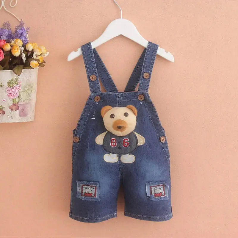 2017 summer new style Cartoon 86 Bear overall jeans Rompers infant baby