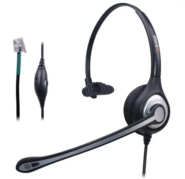 Wantek RJ9 Headset with Mic and Volume Control Call Center Headphone for ShoreTel NEC