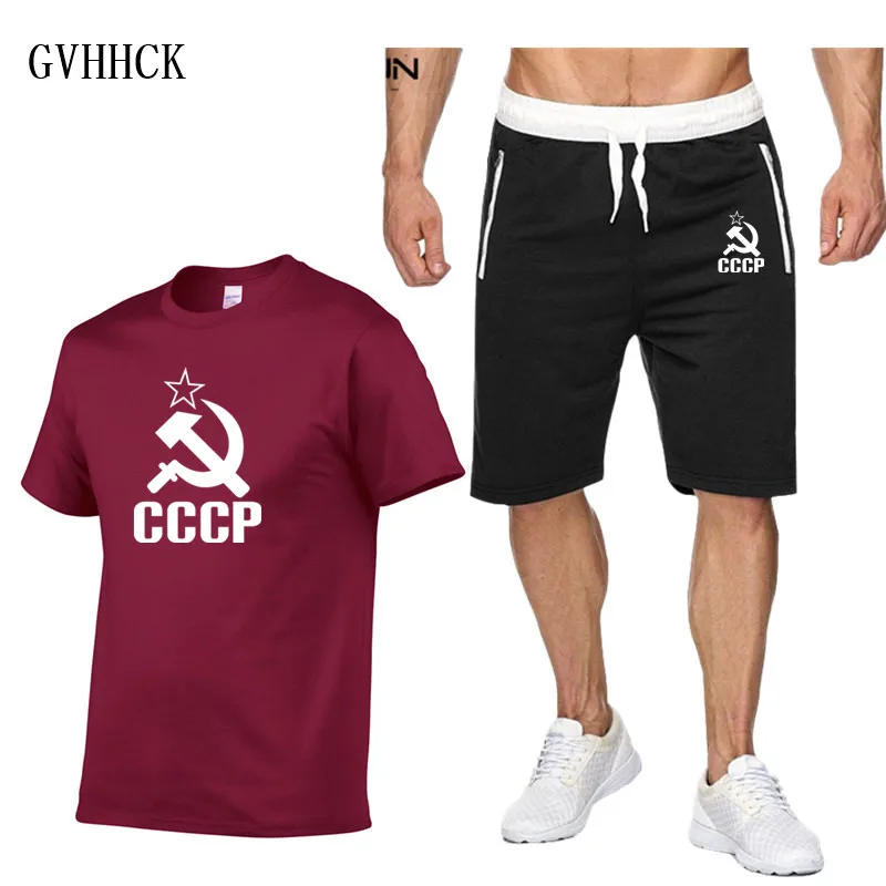 2019 Summer Hot Sale Men s Sets CCCP T Shirts Shorts Two Pieces Sets Casual Tracksuit 3