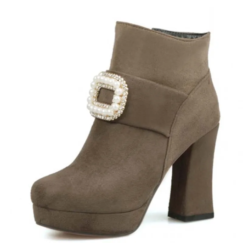 

New High Quality Fashion Boots for Shoes Lace Up Ankle Boots Sweet Round Toe High Heels Autumn Winter Wedding Women Boots