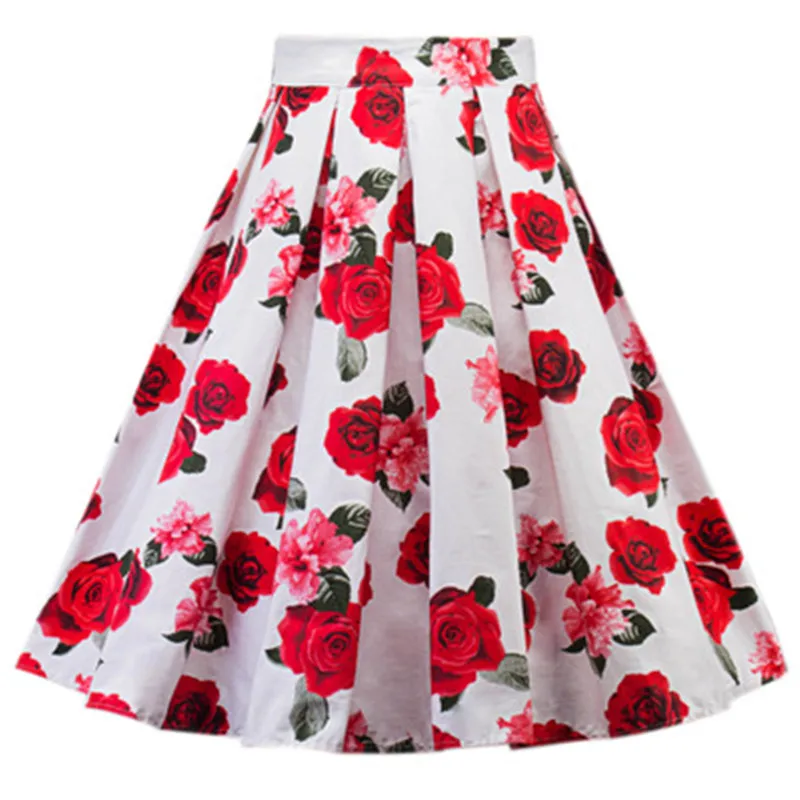 Прямая Женская Хепберн Высокая талия винтажная плиссированная для катания на коньках Свинг длинная юбка в стиле "Ретро" S-2XL - Цвет: Розово-красный