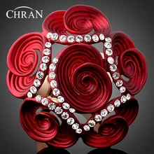 Chran Promoción Chapado En Oro Cristal de Diamante de Imitación Señoras Flor de Rose Grandes Anillos Para Las Mujeres Joyería de La Vendimia Mejores Regalos