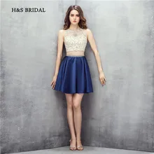 H& S/свадебные темно-синие коктейльные платья из двух предметов с блестками и бисером; платья на бретелях для девочек;