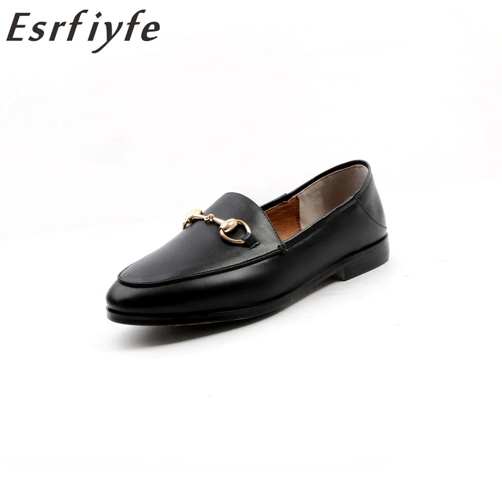 

ESRFIYFE 2018 New European Style 100% Genuine Leather TPR Round Toe Square Heels Metal Decoration Handmade Casual Shoes Women