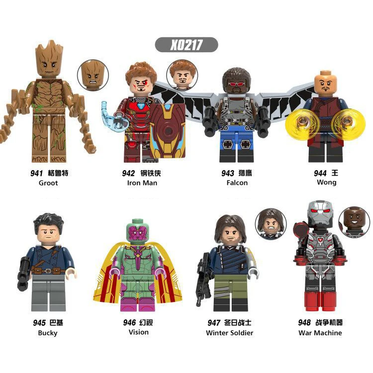

X0217 AvengersING LegoINGls Super hero Groot Iron Man Falcon King Phantom Winter Warrior War Machine child Building Blocks toy