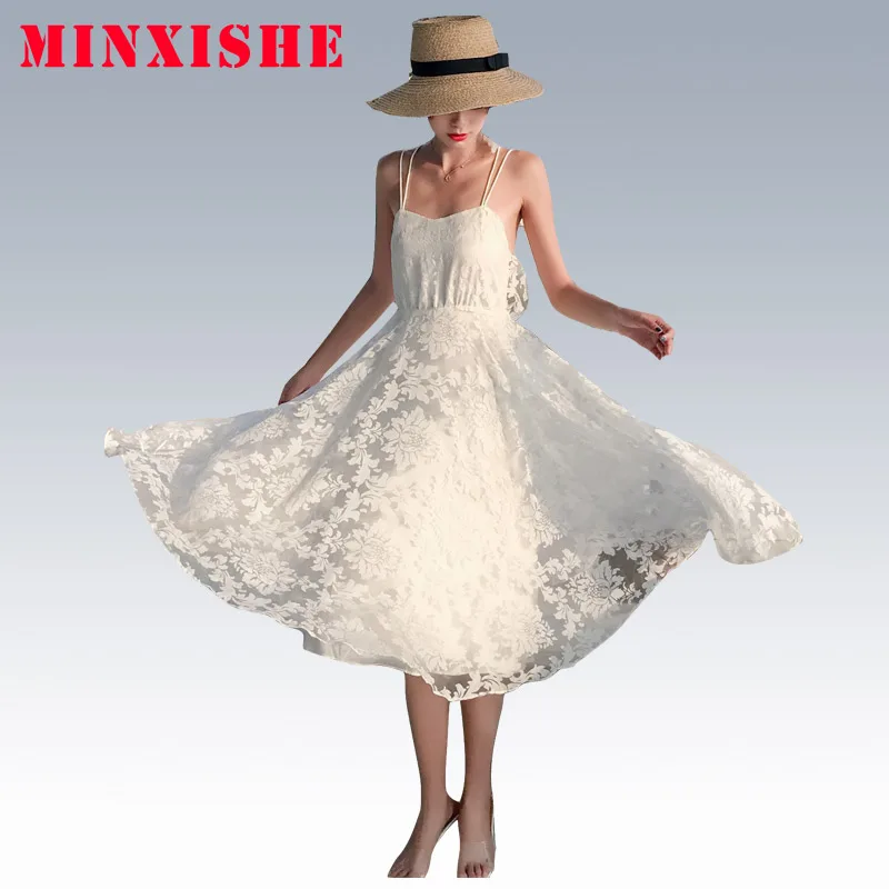 

Summer Women Dress 2019 Sexy Elegant Vintage Boho Backless Lace Maxi beach v neck flower Club Casual party Long White Dresses