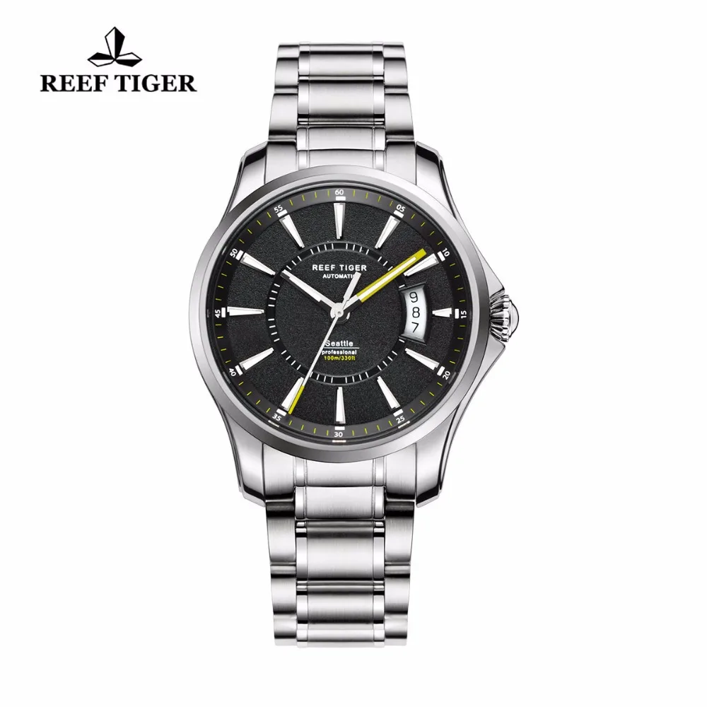 Reef Tiger / RT sportovní hodinky s velkým datem a super světlými nerezovými hodinami pro muže Automatická hodinka RGA166