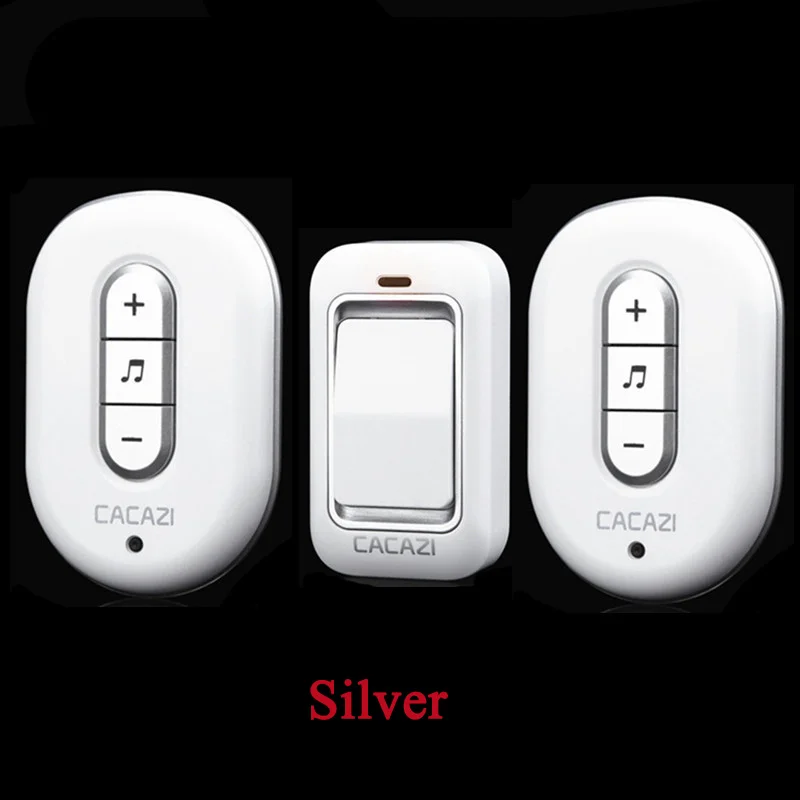 Новинка, светодиодный светильник без батареи, дверной звонок, беспроводной, водонепроницаемый, 220 В, кинетический электронный дверной звонок с кнопкой+ 2 приемника - Цвет: 1V2 Silver
