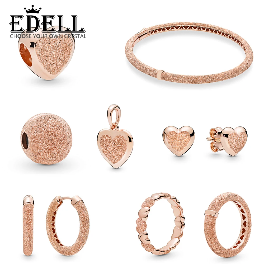 

EDELL 100% 925 Sterling Silver Spring Preview Rose Matte Brilliance Hearts Ring Earring Bangle Clip Charm Launched in Succession