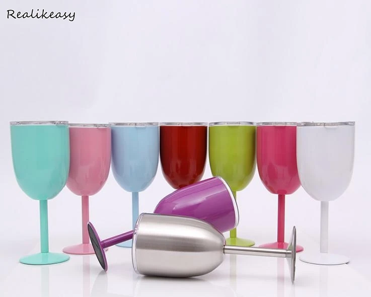 

2017 new Wine Glass Stainless Steel Double Wall Insulated Metal Goblet With Lid Tumbler Wine Mugs Brief mugs office home cups