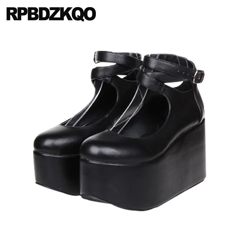

Cross Strap Wedge High Heels Round Toe Platform Size 33 Pumps Harajuku Shoes 13 45 White 4 34 Plus 12 44 Big Crossdresser Ladies
