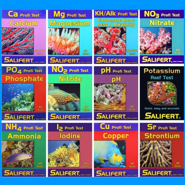 Тестовый набор Salifert Ca кальций Cu I2 KH Mg NH4 аммиак NO2 нитрит NO3 Nitrate PH PO4 Sr калий вода
