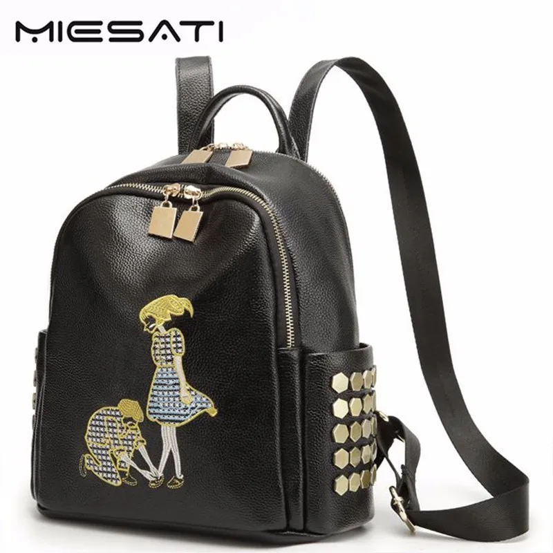 

MIESATI Backpacks Women 2018 Vintage Rivet Women Travel Backpack 100% Soft Natural Genuine Leather Female Bagpack Shoulder Bag