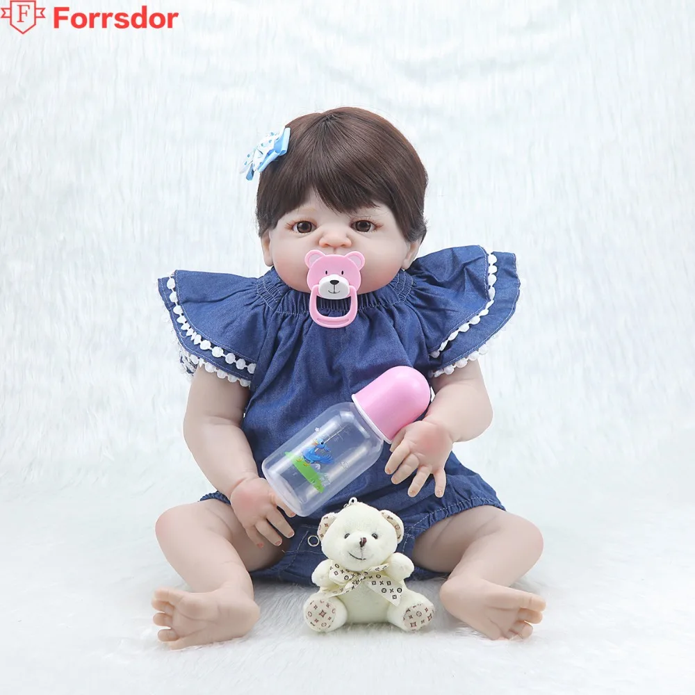 

forrsdor55cm lifelike Soft Silicone Doll in Fashion Dresses,bebe reborn corpo de silicone inteiro realista,the birthday gifts.