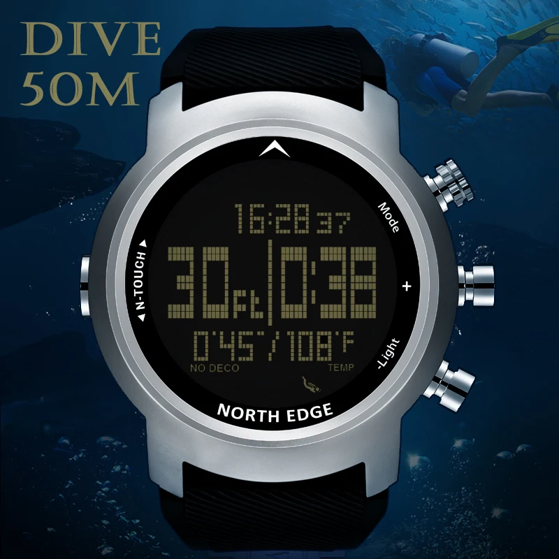 NORTH EDGE montre de Sport pour hommes altimètre baromètre boussole thermomètre podomètre jauge de profondeur de calories montre numérique plongée escalade