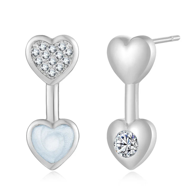 

2 Colors Heart Shape Different Shapes On Both Sides Stud Earring Sweet Cute Silver Color Heart Stud Earring Fashion Jewelry