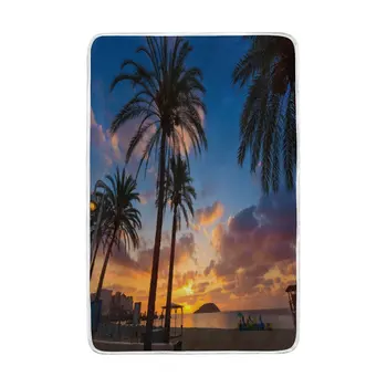 

Tropical Palm Tree Sunset Beach Blanket Soft Warm Cozy Bed Couch Lightweight Polyester Microfiber Blanket for Kids Women Boy