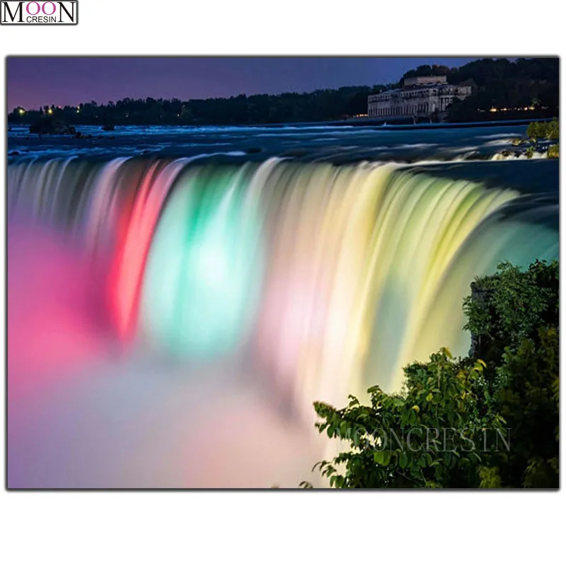

Scenic 5D DIY Diamond Painting Cross Colored Waterfall Diamond Mosaic Square Drill Full Diamond Embroidery Decoration Needlework