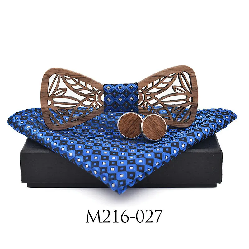 Wood Bowtie Set Свадебный костюм жениха, вечерние, деревянный, в горошек, галстук-платок запонки с деревянными элементами, галстук-бабочка, Мужская Цветочная Брошь, платок, Карманный платок - Цвет: Wood Bowtie Set