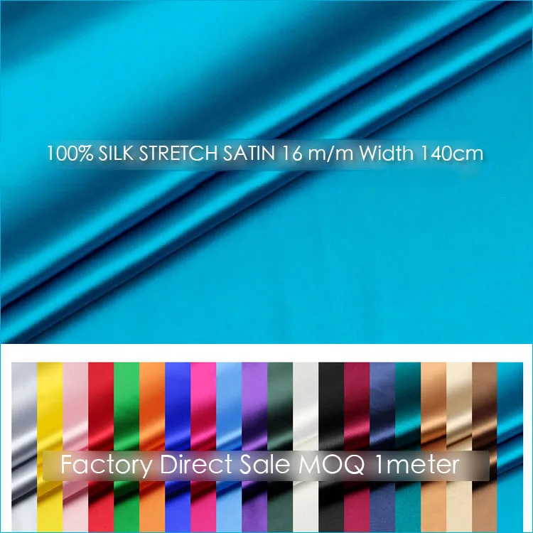 

SILK STRETCH SATIN 140cm width 16momme Pure Silk Fabric+Spandex Stretch Fabric Wedding Dress Natural Silk MOQ 1meter Wholesale