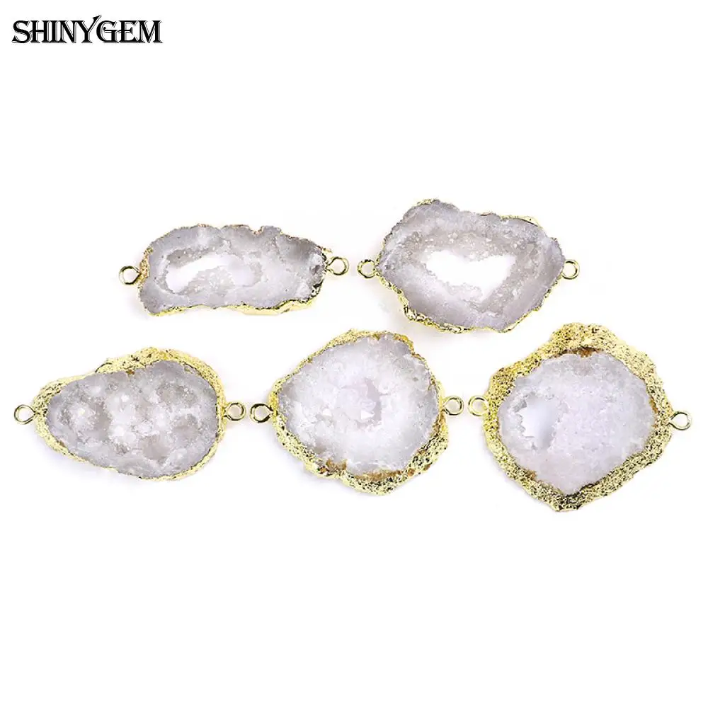Brown White Real Geode Slice Druzy Gold Plated DIY Necklace Bracelets Connectors