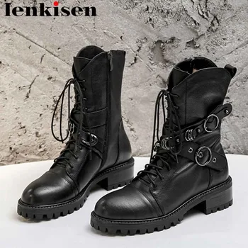 Lenkisen modern girls high quality handmade med heels buckle belts zipper round toe cow leather mid-calf motorcycle boots L51
Lenkisen modern girls high quality handmade med heels buckle belts zipper round toe cow leather mid-calf motorcycle boots L51