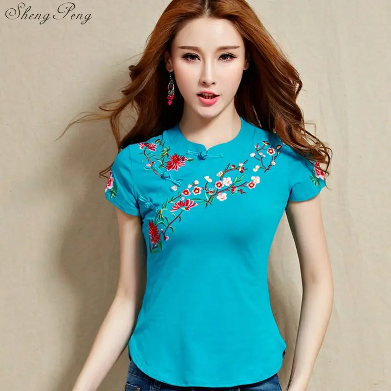 

Ladies Chinese Tops 2019 Summer Embroidery Vintage Women Tops And Blouses Cotton Oriental Style Clothing G132