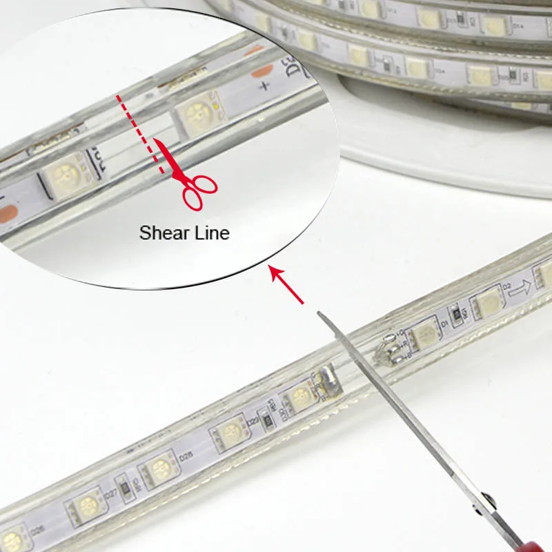 Цветная(RGB светодиодный полосы с регулируемой яркостью Гибкая лампа 5050SMD AC220 60 Светодиодный s/m Водонепроницаемый открытый светодиодный лента домашний декоративный свет Система электроснабжения ЕС