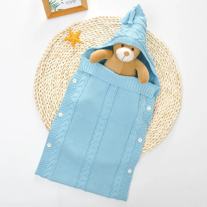 Новая коляска конверт для ребенка пеленать обертывание теплая шерсть смешанная Крючком Вязаная толстовка пеленание обертывание одеяло для сна сумка