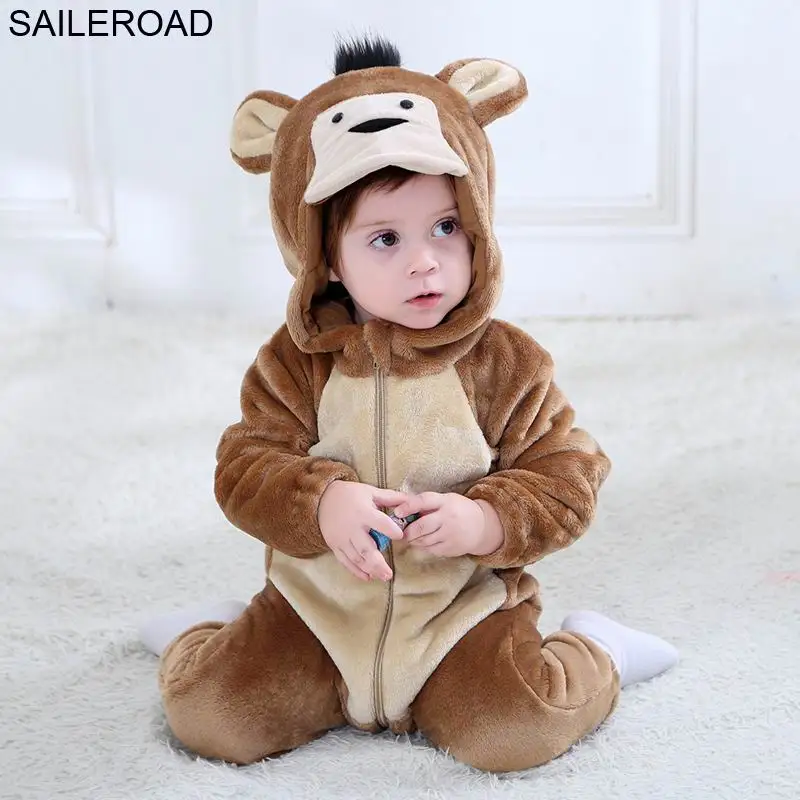 SAILEROAD Детские пижамы Халаты для мультфильма Kigurumi Romper Новорожденных мальчиков Одежда для девочек Пижамы Одежда 0-24 месяца - Цвет: H2471 monkey