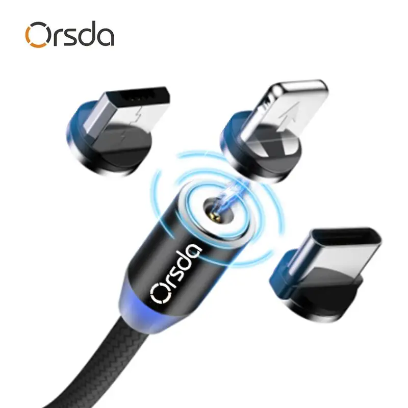 

Orsda Metal Magnetic USB Cable For iPhone Type C Micro 2.4A Fast Charger Lighting Led Light For Xiaomi Huawei Android Phone 1M