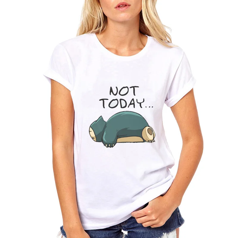 2019 летняя новая футболка Женские Забавные футболки с рисунком покемона Snorlax Not Today
