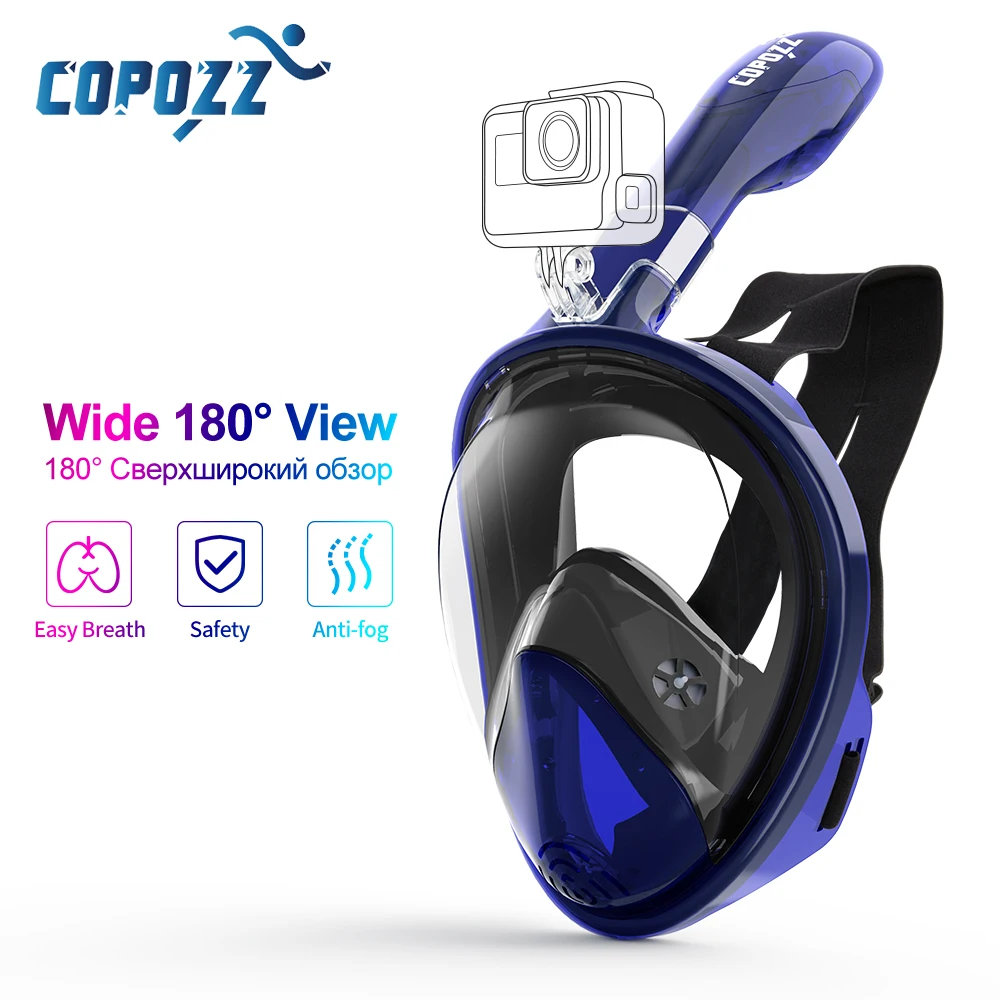 COPOZZ الغوص قناع الغطس كامل الوجه مكافحة الضباب تحت الماء غص قناع مجموعة السباحة قناع ل Gopro كاميرا (قصر النظر عدسة الخيار)