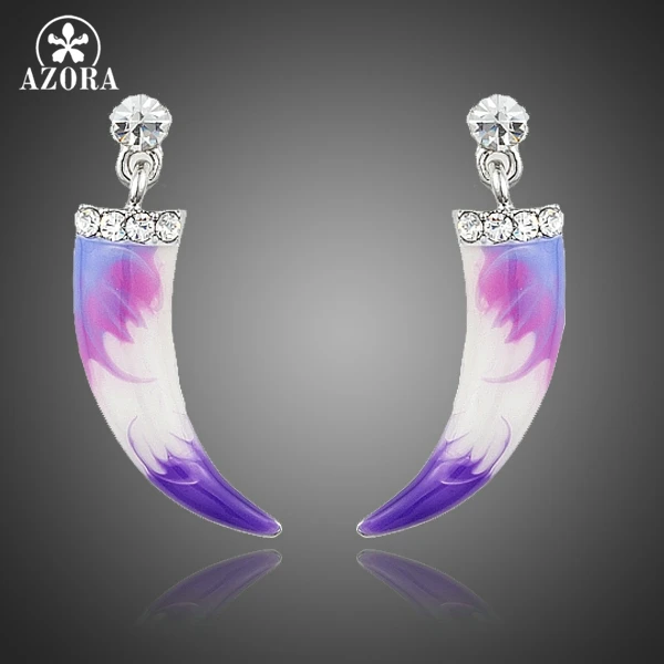 

AZORA New Design Purple Oil Painting Pattern Dagger Shape Stellux Austrian Crystal Drop Earrings TE0178