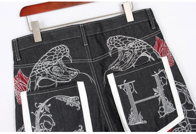 Sokotoo мужские хип змея вышивка джинсовые шорты Лето Плюс большой размер свободные телячья длина staight джинсы