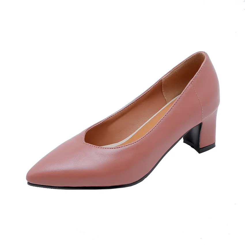 QUTAA/ женские туфли-лодочки модные женские туфли с острым носком на высоком квадратном каблуке повседневные женские туфли-лодочки на платформе без застежки размеры 34-43 - Цвет: Красный