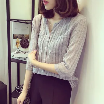 

2018 new fashion spring autumn V collar solid full long sleeve shirt casual cotton wild bottoming shirt moda primavera