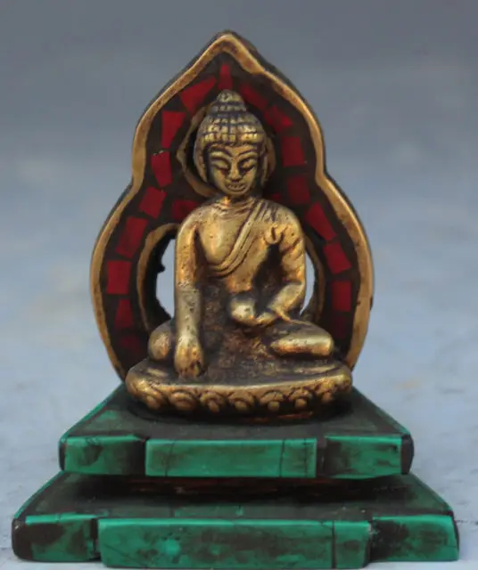 

Tibet Buddhism Copper Turquoise Coral Shakyamuni Sakyamuni Buddha Statue