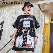 Vefadisa Женская Лоскутная открытая футболка с буквенным принтом, футболка с коротким рукавом в стиле Харадзюку, свободная футболка DQ0146