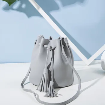 

2019 Vintage Fashion Small Women Bucket Bags Female Pu Leather Tassel Shoulder Bags Girls Drawstring Messenger Crossbody Bag 92