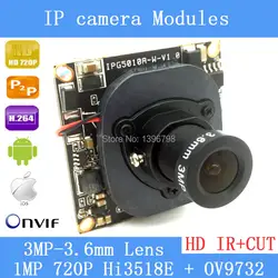 720 P 1.0mp, 1/4 "Обновление ov9732 Сенсор с высокой четкости, hi3518 IP-камера, модуль камеры с кабель LAN + 3mp объектива