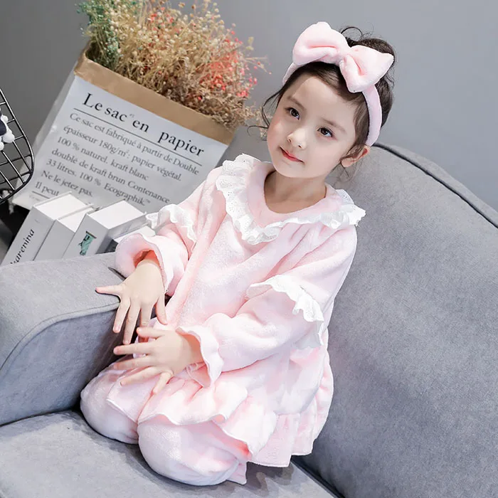 

2019 new girls winter sleepwear children pajamas sets warm home clothes in winter 1142