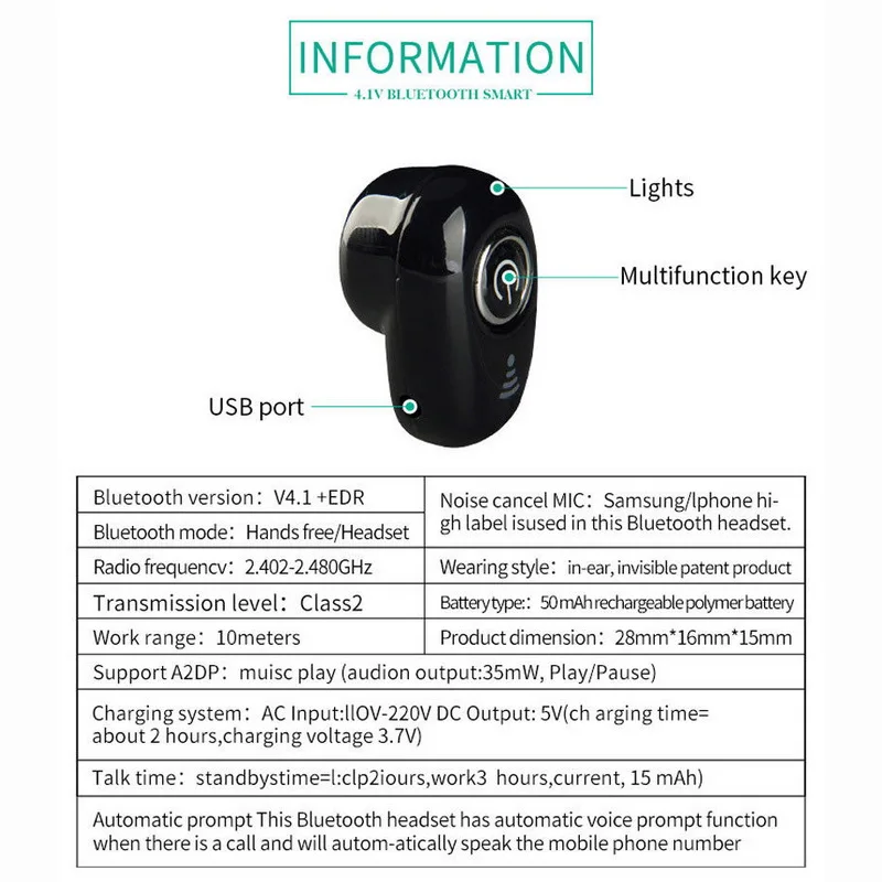 YISHANGOU S650 мини беспроводные Bluetooth наушники в ухо спортивные с микрофоном наушники гарнитура наушники для iPhone