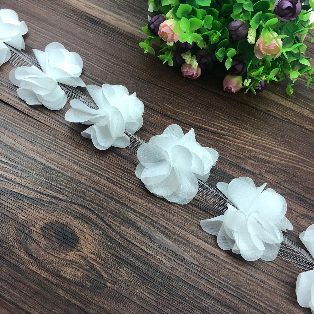 1 ярд белых 3D цветов шифоновая кружевная ткань классическая отделка для