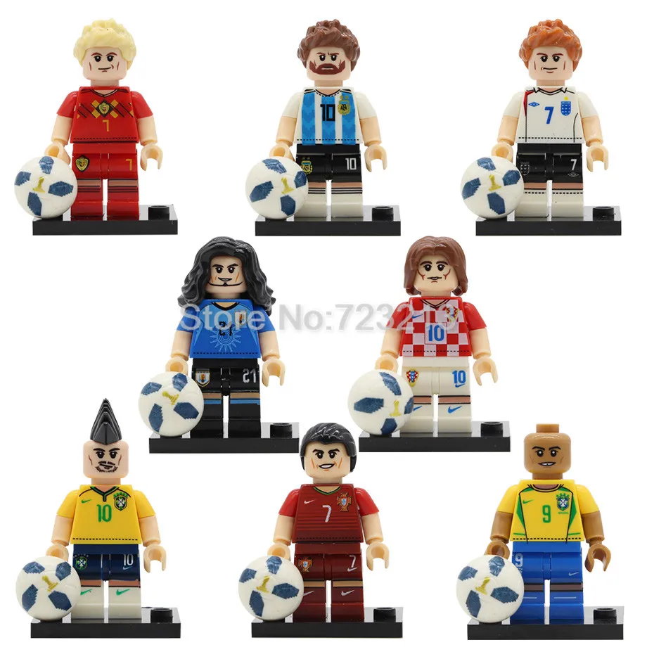 

8pcs/lot Football Player Figure Set CAVANI Messi Ronaldo Neymar JR MODRIC Beckham Model Building Blocks kits Brick Toys