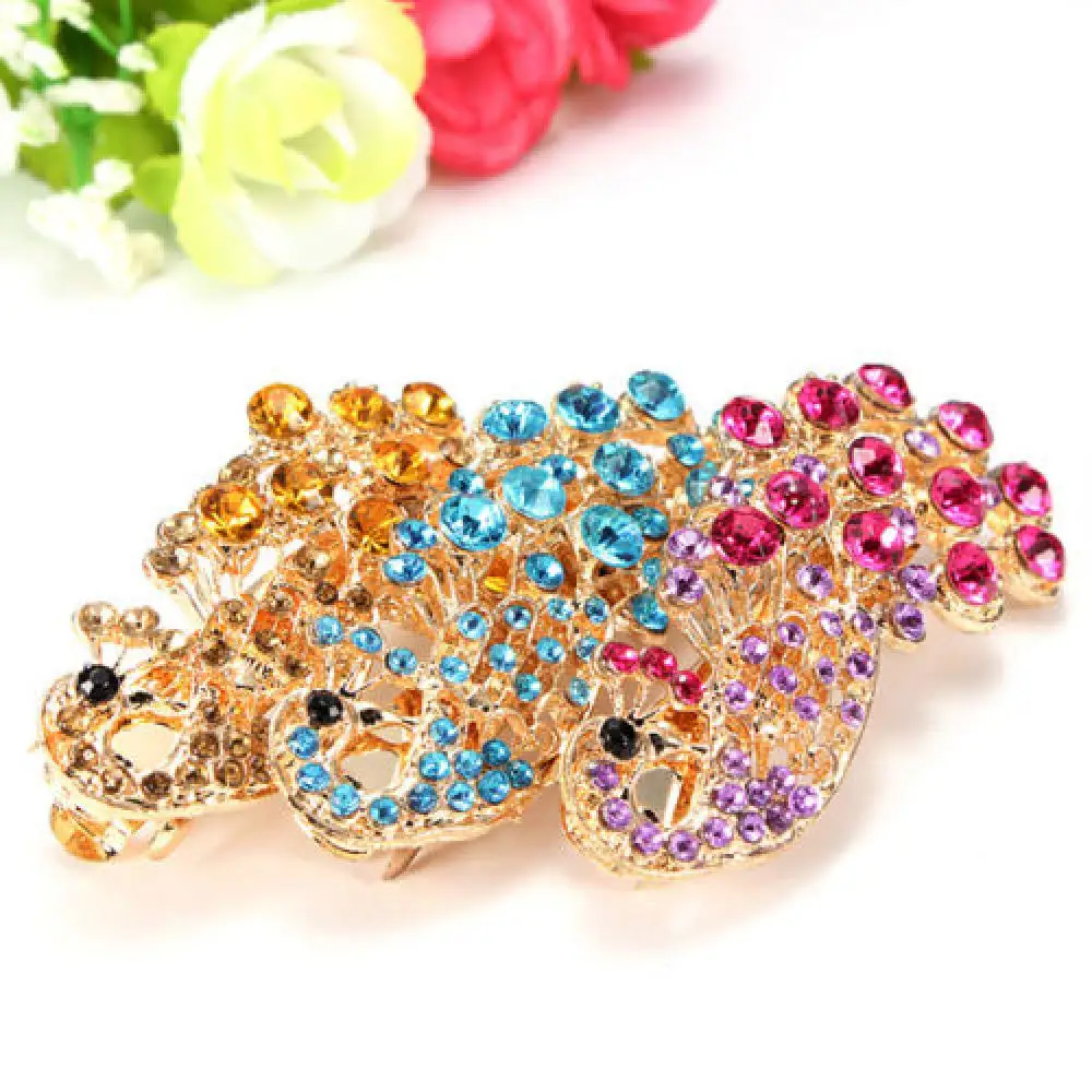 

Fashion Women Retro Peacock Full Crystal Rhinestones Barrette Hair Clip Hairpin Bridal Hair Band Accessories