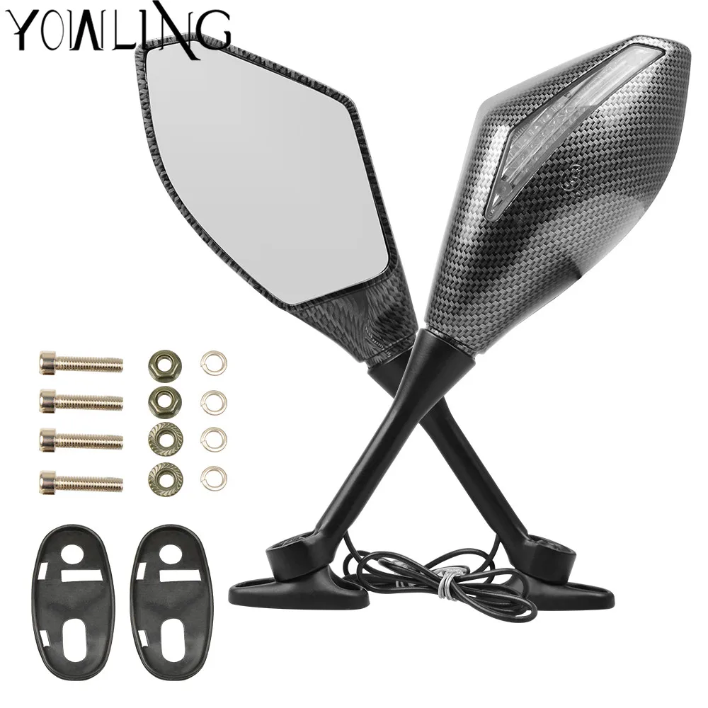 Motorcycle Side Mirror Carbon Fiber Aluminum Rearview Mirrors Turn