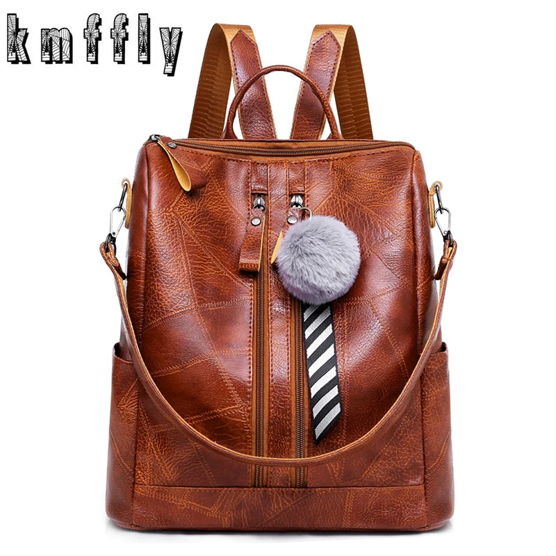 Goedkoop Vintage Dubbele Rits Vrouwen Lederen Rugzak Vrouwelijke Multifunctionele Rugzak Schooltassen voor Tienermeisjes Mochilas Mujer Back Pack