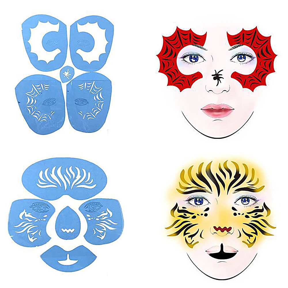 Modelos de Pintura para Pintura Maquiagem para Festa de Natal das Bruxas Sets Reutilizável Rosto Tatuagem Temporária Stencils Airbrush 6 3 Pintura de corpo