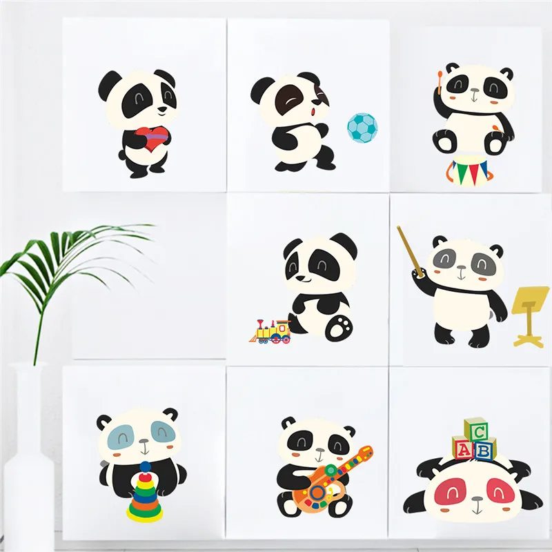 

lovely panda bamboo guitar height measure wall stickers for kids rooms animals growth chart wall decals switch mural art